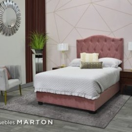 CAMA MATRIMONIAL MEDAN EN TERCIOPELO ROSA